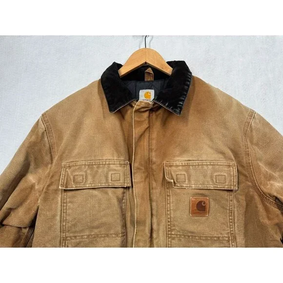 Carhartt Sandstone Duck Arctic Traditional Coat Tan Canvas Work C26 211 Men's L - Picture 3 of 13